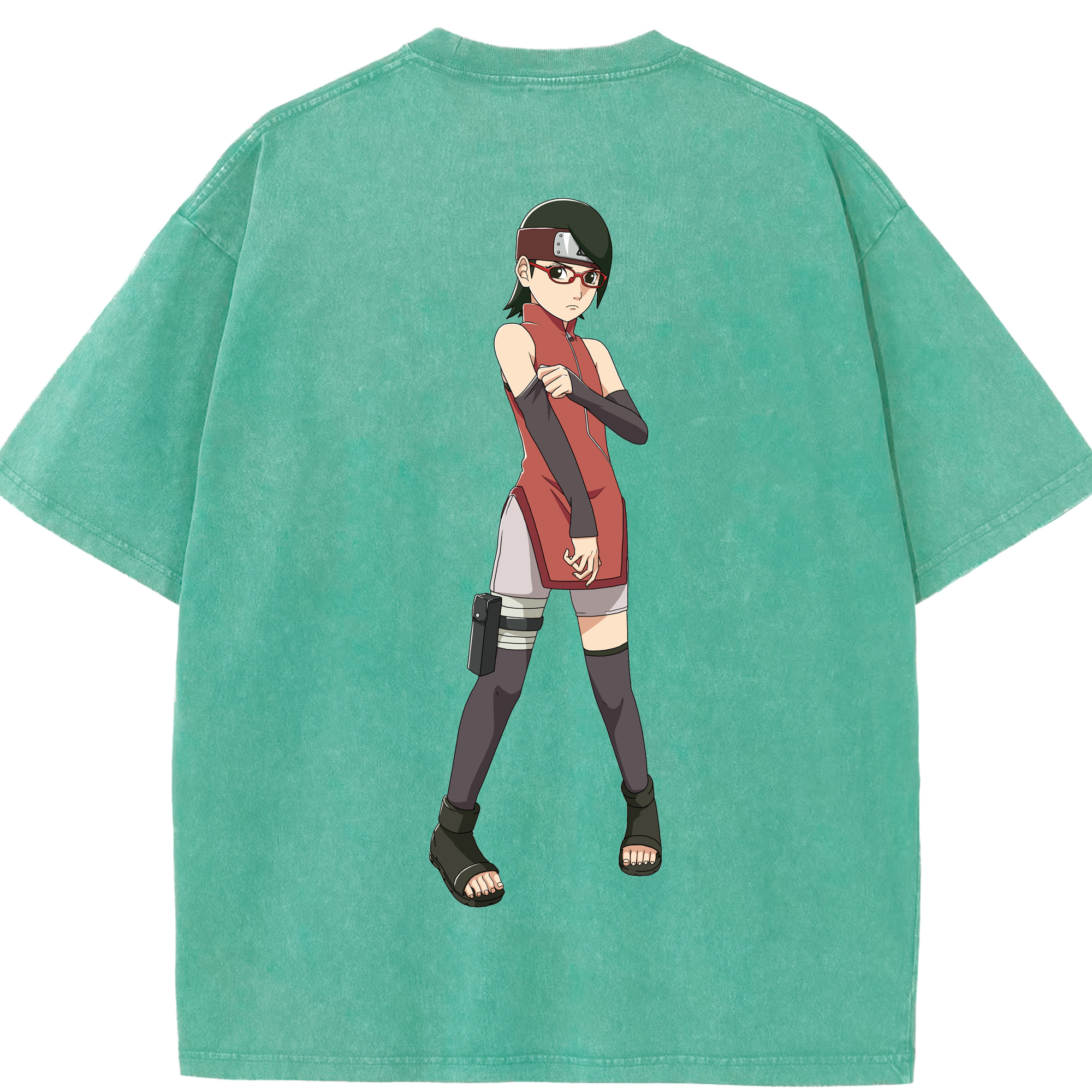 （画像用） NARUTO -ナルト- うちは サラダ Uchiha Sarada 綿100% ヴィンテージ風 半袖Tシャツ（背面プリント）